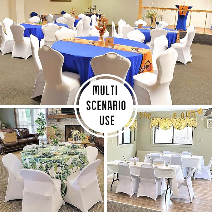 1 Pack White Stretch Polyester Spandex Chair Covers Universal Washable Removable Chair Slipcovers Protector for Wedding Banquet Events Party Dining Decoration