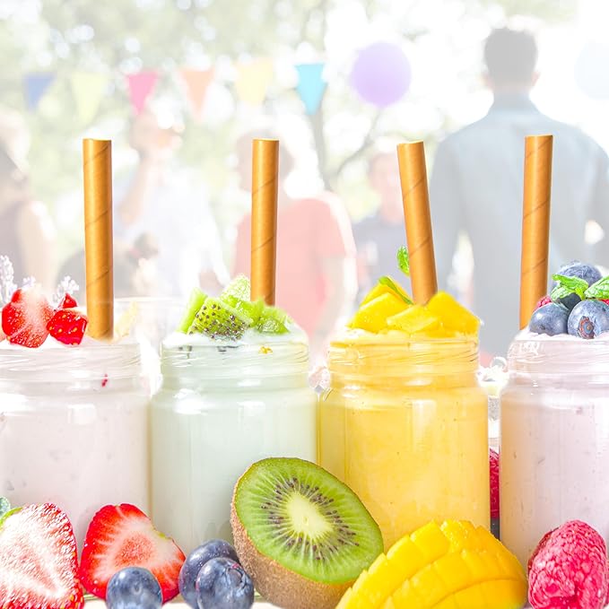 Friendly Straw 150 Pack Biodegradable Paper Smoothie Straws, 7.75" x .4" Extra Wide Disposable Kraft Paper Smoothie Straw - Economy Bulk Pack of Jumbo Paper Straws for Home and Restaurant
