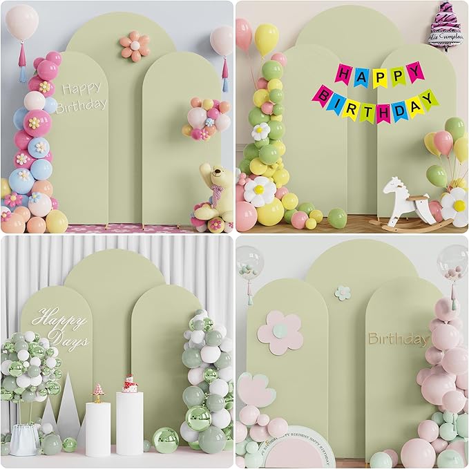 Wokceer Wedding Arch Cover 7.2FT, 6FT, 6FT Spandex Set of 3 Wedding Arch Stand Covers Round Top Chiara Arch Backdrop Stands Cover for Birthday Party Ceremony Banquet Decor Sage Green