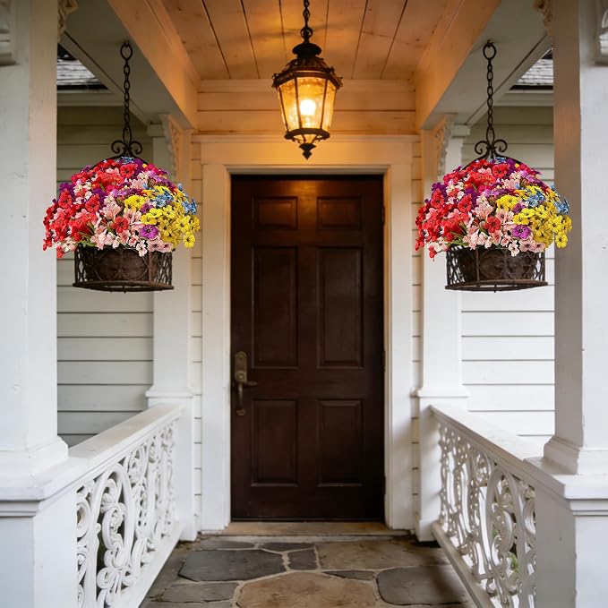 18 Bundles Artificial Flowers for Outdoor Indoor Fake Flowers uv Resistant Artificial Outside Flowers Faux Plastic Greenery for Porch Garden Home Wedding Spring Summer Patio Decor