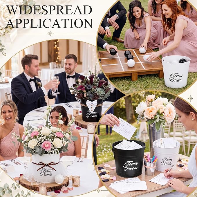Blueweenly Wedding Giant Yard Game Bride Groom Bucket Set 12 Black White Large Buckets and 12 Balls for Wedding Reception Outdoor Games Lawn Party Fun House Parties Favors