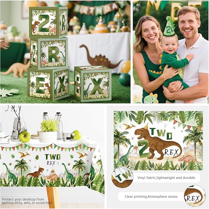 cocomigo 237pcs Two Rex Birthday Decorations Boy Complete Party Set, Dinosaur Birthday Decorations 2, Serves 20 Guests, 2 Year Old Party Decor Boy, 2nd Party Decor for Boys