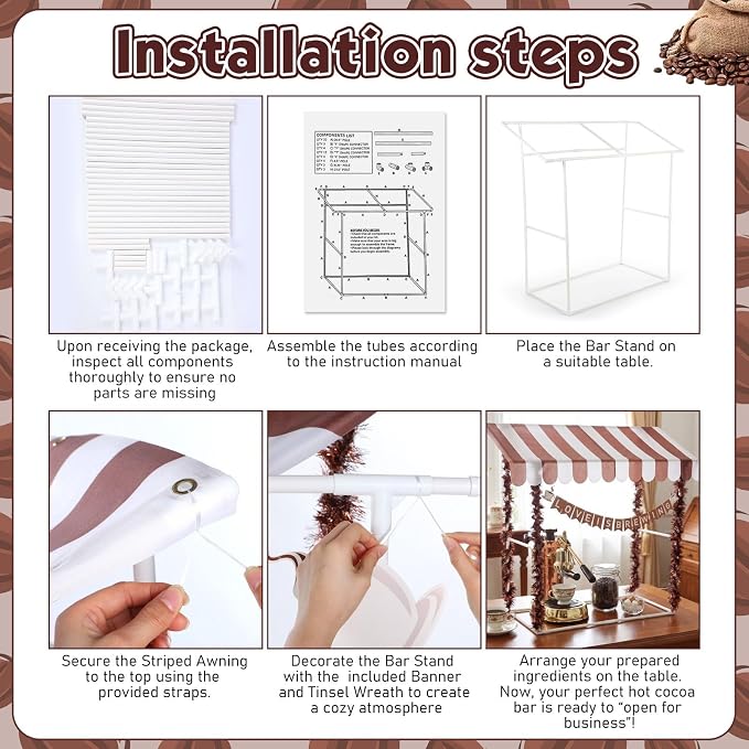 7 Pcs Love Is Brewing Bridal Shower Party Decorations Coffee Wedding Bachelorette Party Supplies with 1 Set Plastic Stand 1 Brown and White Striped Awning 4 Brown Tinsel 1 Love Is Brewing Banner
