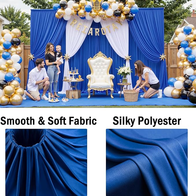 40ftx10ft Wrinkle Free Royal Blue Backdrop Curtains for Parties, Silky Polyester 8 Panels Photo Backdrop Drapes Back Drop Cloth for Wedding Birthday Photography Background