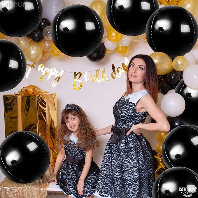 KatchOn, Huge Black Balloons - 22 Inch, Pack of 12 | Round 4D Black Foil Balloons for Black Birthday Decorations, Prom Decorations 2026 | Graduation Decorations 2026, Bachelorette, Baby Shower