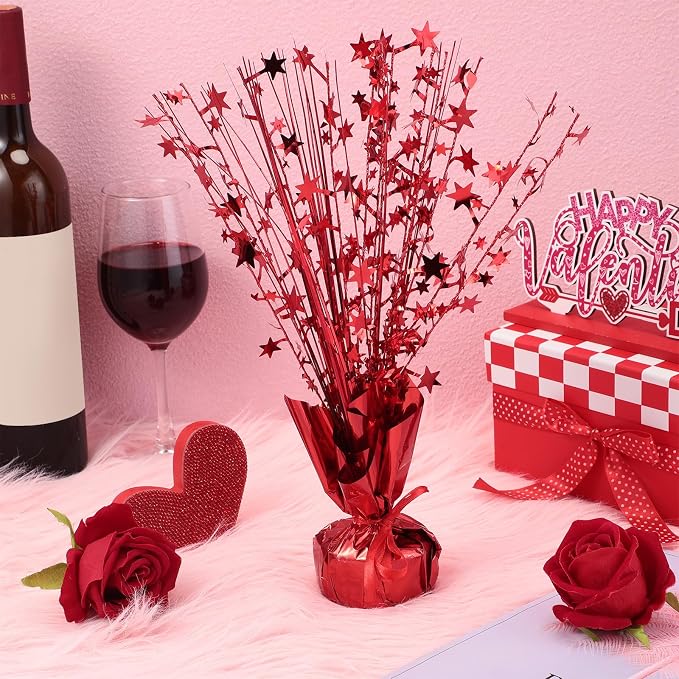 Crowye 6 Pcs Metallic Foil Spray Centerpiece Party Star Decoration Table Decor for Birthday Wedding Bachelorette Summer Party Holiday(Red,Small Star)