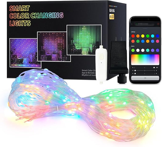 JMEXSUSS App-Controlled RGB Curtain Lights, 400 LED 6.5x6.5ft Color Changing String Lights, DIY Functions, Smart Holiday Lights for Bedroom, 4th of July, Halloween, Party, Xmas, Indoor, Outdoor Decor
