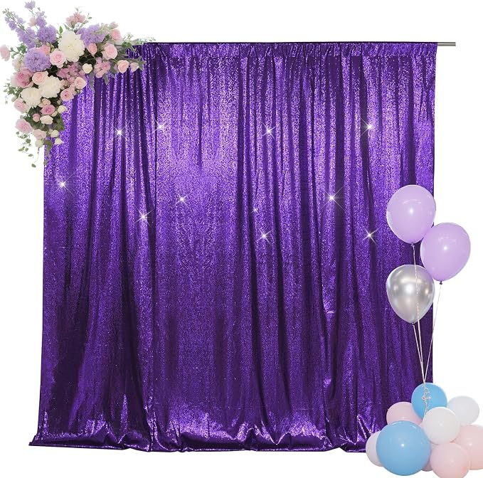 SquarePie 4x7ft Purple Sequin Backdrop for Photography, Satin-Backed Real Sequin Curtain, Enhanced Coverage Shimmering Background with 4" Rod Pocket for Wedding, Birthday, Party Decor, 1 Panel