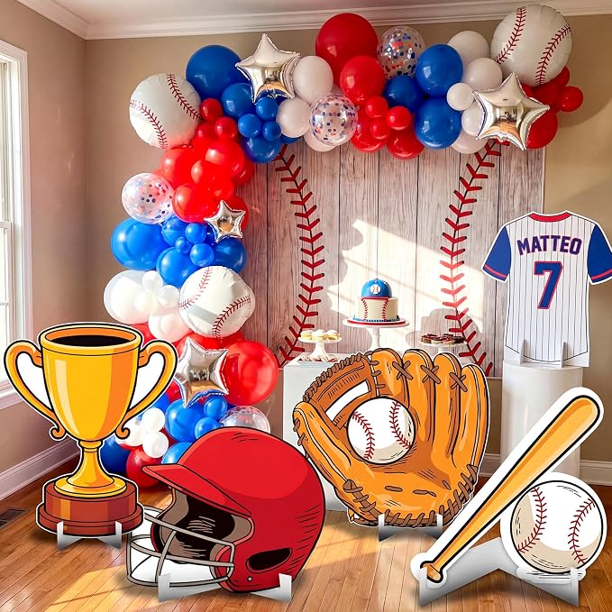 Honoson 4 Pcs Large 24" x 32" Baseball Cardboard Cutouts Standup Life Size, Baseball Party Yard Signs Decoration for Baby Shower Birthday Party Supplies Sports Themed Lawn Classroom Photo Backdrop