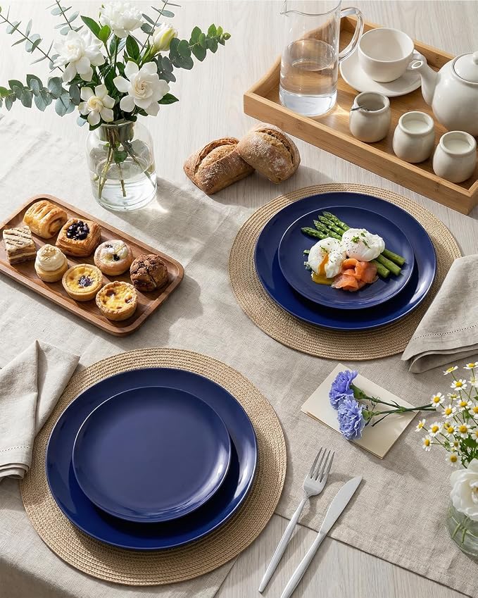 PULOTE 100PCS Blue Plastic Plates - Heavy Duty Navy Blue Disposable - Include 50PCS 10.25inch Dinner & 50PCS 7.5 inch Dessert/Salad Plates - Ideal for Party & Labor Day