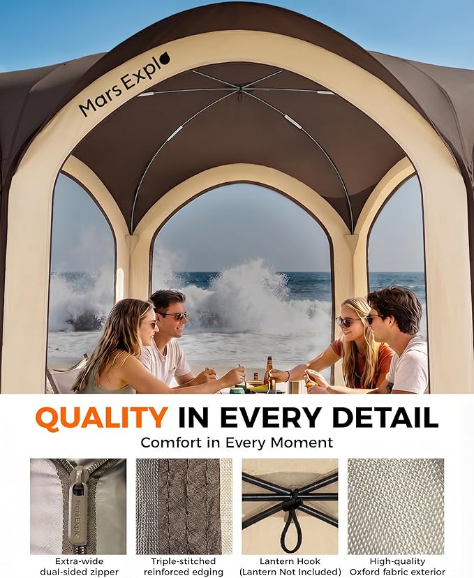 Screen Pop Up House Room Tent, Canopy Sun Shade Shelter for Patio, Backyard, Deck & Outdoor Activities, Portable Gazebo, Not Waterproof, 10'x10', Brown