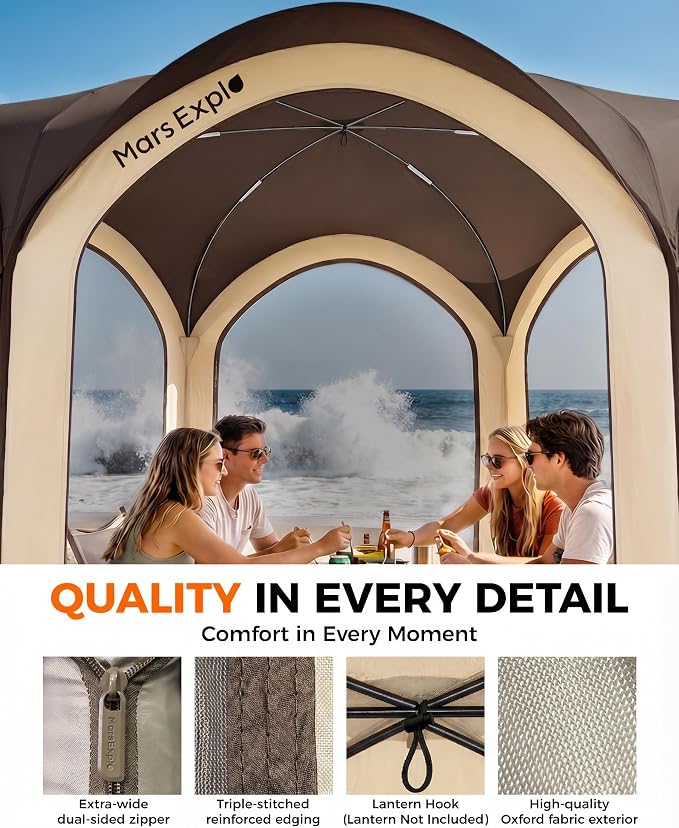 12x12 FT Pop-Up Screen Tent, Portable Screen Room Canopy with Zipper Doors for Patio, Backyard, Deck & Outdoor Activities, Brown