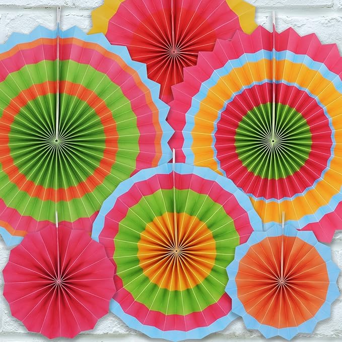 JOYIN 24 Colorful Hanging Paper Fan Round Wheel Disc for Fiesta Party Supplies Decoration, Luau Event Photo Props, Cinco De Mayo Mexican Festivals, Carnivals, Taco Tuesday Event.