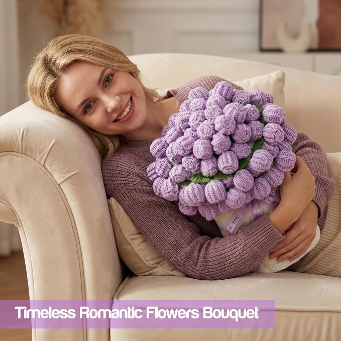 Handmade Knitted Crochet Flower Bouquet Blanket 63in, Birthday Gifts for Women, Anniversary, Wedding, Romantic Gifts for Wife Girlfriend Mom Sister Friends, Throw Blanket, Home Decor