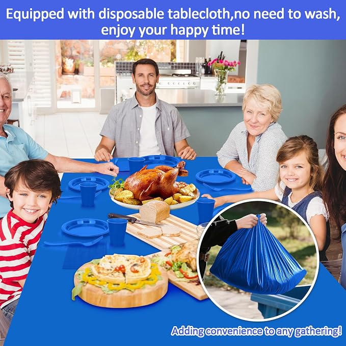 Blue Plastic Plates for Party,50 Guest - 7&9inch Plate,Napkins,Forks,Cups & Tablecloths,Disposable Party Supplies for Birthday,Graduation,Picnic,Father's Day Partys