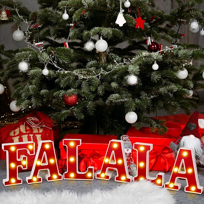 Honoson 6 Pcs Falala Christmas Decorations Indoor Christmas Neon Lights up Sign Party Decorations LED Marquee Light for Xmas Home Kitchen Bedroom Fireplace Tabletop Party Decoration