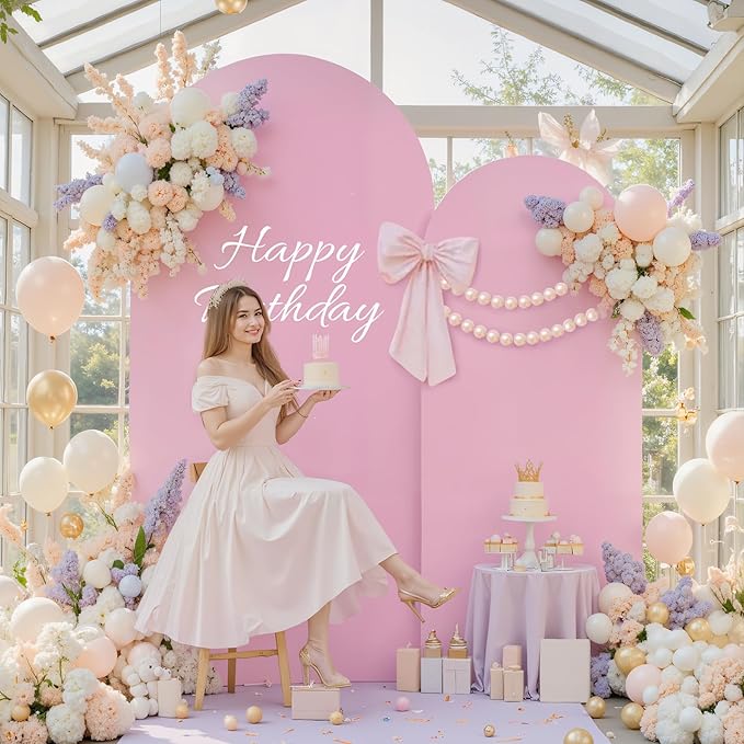 White Pink Arch Cover Set of 2-7.2 and 6ft Arch Backdrop Cover Spandex Wedding Arch Stand Covers for Bridal Shower Baby Shower Girls Birthday Party Banquet Photo Arch Covers Stretchy Backdrop