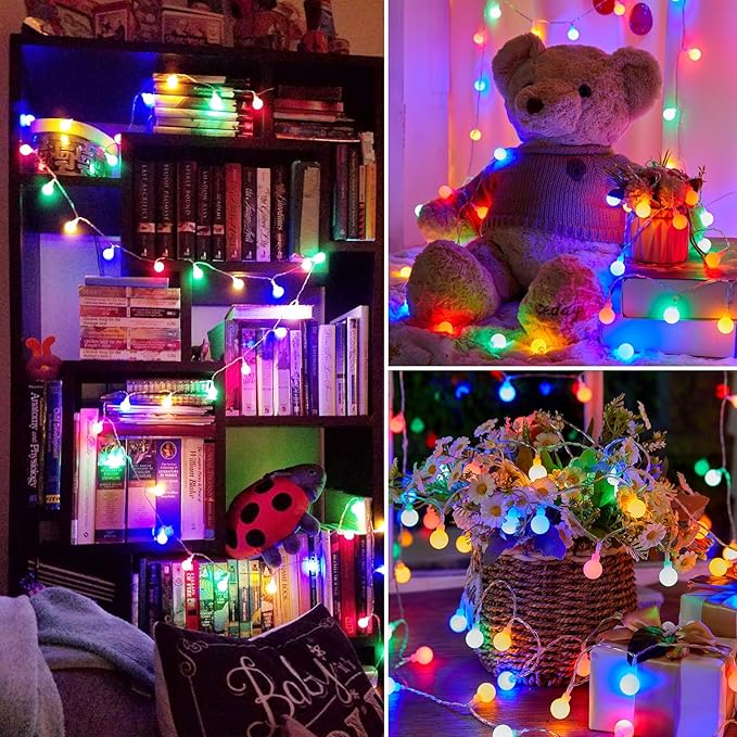 Minetom Globe String Lights, 33 Feet 100 Led Fairy Lights Plug in, 8 Modes with Remote Mini Globe Lights for Indoor Outdoor Bedroom Party Garden Christmas Tree Easter Decoration, Pink + Multicolor