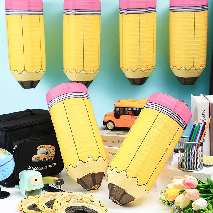 Retisee 12 Pcs Back to School Classroom Decoration Crayon Hanging Paper Lanterns Kindergarten Preschool Art Classroom Ceiling Decor, First Day of School Birthday Supplies