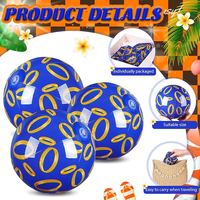 Leyndo 4 Pack Blue and Golden Rings Themed Beach Ball for Kids 11.81" Bulk for Summer Pool and Beach Game Gifts and Birthday Party Supplies and End of The Year Class Party Decoration Favors