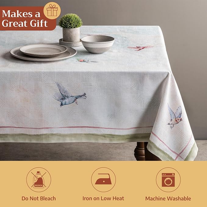 Maison d' Hermine Table Cloth Square Table 100% Cotton 54 x 54 Inches Tablecloth Reusable Decorative for Dining Kitchen Room Farmhouse Party Home Hotel Restaurant Spring Summer - Flying Birds