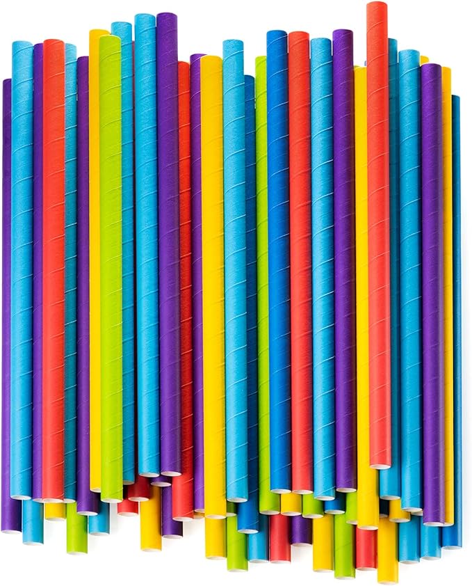 GUSTO, [100 Count] Jumbo Paper Smoothie Straws, 100% Biodegradable, Assorted Colors - (Formerly Comfy Package)