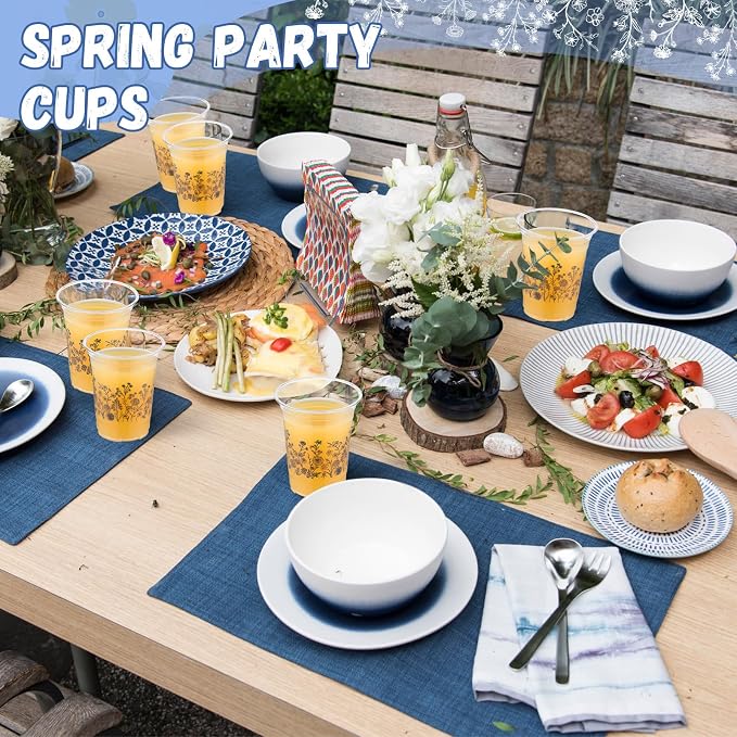 Hushee Blue Garden Floral 60 Pcs Party Cups 16 oz Plastic Disposable Drinking Cups for Birthday Love Baby in Bloom Baby Shower Summer Fresh off The Market Bridal Shower Decorations Supplies