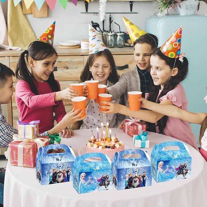 Fnjoe 24pcs Cute Treat Boxes, Blue Snowflakes Party Favor Boxes, Anime Themed Dessert Boxes, Winter Snow Party Supplies