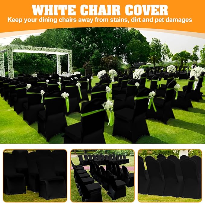 150 PCS Black Polyester Spandex Chair Covers - Stretch Slipcovers for Wedding, Party, Dining, Banquet - Flat-Front Chair Covers