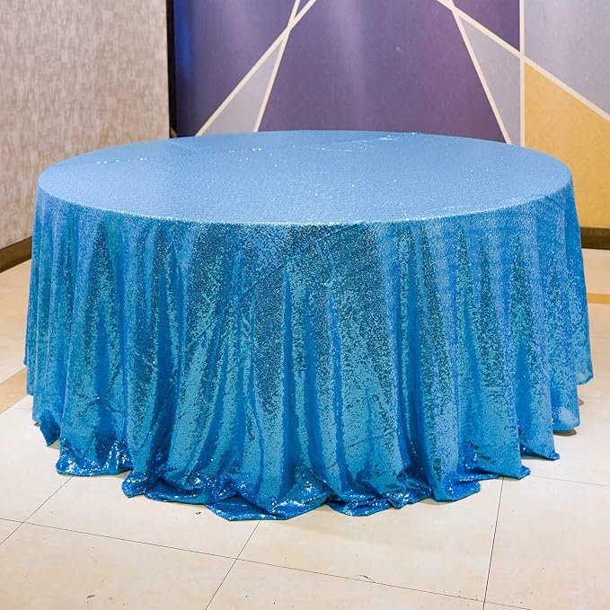 Baby Blue Sequin Tablecloth, 108" Round Sparkly Tablecloth, Glitter Tablecloth for Wedding Baby Shower Birthday Party Dinners