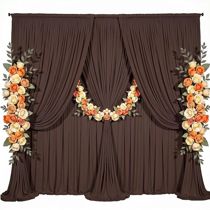 30x15ft Brown Backdrop Curtains for Parties Wrinkle Free Fabric Backdrop Curtain Birthday Photo Drapes Backdrop for Wedding Baby Shower Bridal Shower Photo Shoot Photography Back Drop 6 Panels 5x15FT