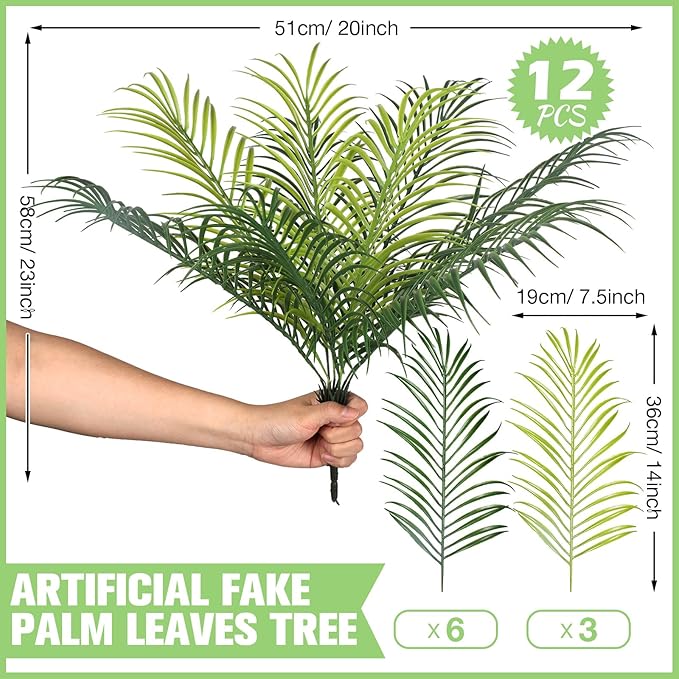 Giegxin Artificial Palm Plants Leaves Imitation Fake Palm Tree Leaves Decor Greenery Faux Tropical Faux Plants Fronds for Palms Sunday Garden Hawaiian Party Jungle Party Decor(12 Pieces)