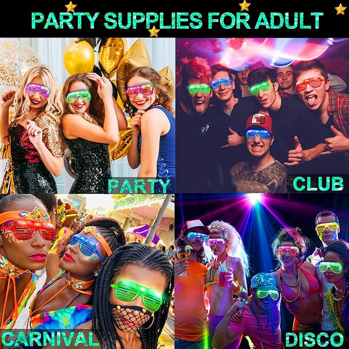 iGeeKid 36 Pack LED Glasses Glow Sticks Glasses Light Up Party Favors Glow In The Dark Party Supplies for Kids Adults Rave Neon Valentines Day Light Up Toys Gifts for Birthday Wedding Carnival Party