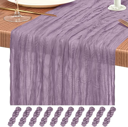 10 Pack Purple Cheesecloth Table Runner 10FT Boho Gauze Cheese Cloth Table Runners Romantic Rustic Sheer Table Decorations for Wedding Party Baby Shower Birthday Holiday Home