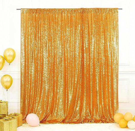 Eternal Beauty Yellow Gold Sequin Backdrop, 10x10 Ft Glitter Background Curtains for Shimmer Photography Party Wedding Birthday Back Drop Decor