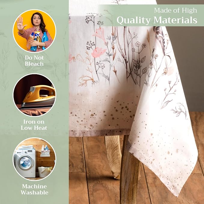 Maison d' Hermine Table Cloth Rectangle Table 100% Cotton 60 x 90 Inches Tablecloth Reusable Decorative for Dining Kitchen Room Farmhouse Home Hotel Restaurant Spring Summer - Meadow Florals - Brown