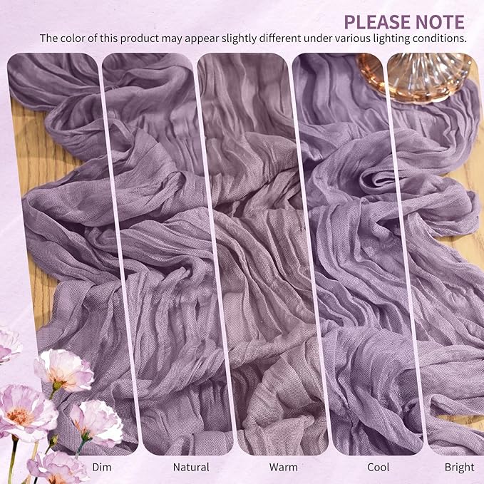 2 Pack Cheesecloth Table Runner 10FT Purple Table Runner Boho Gauze Cheese Cloth Table Runners Long Rustic Sheer Table Decorations for Wedding Party Baby Bridal Shower Birthday Holiday Home