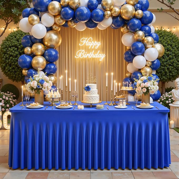 2 Packs Royal Blue Table Clothes for 4 Foot Rectangle Tables, One-Piece Wrinkle Resistant Stretch Spandex Table Covers with Skirt for Event Banquet Wedding Birthday Party