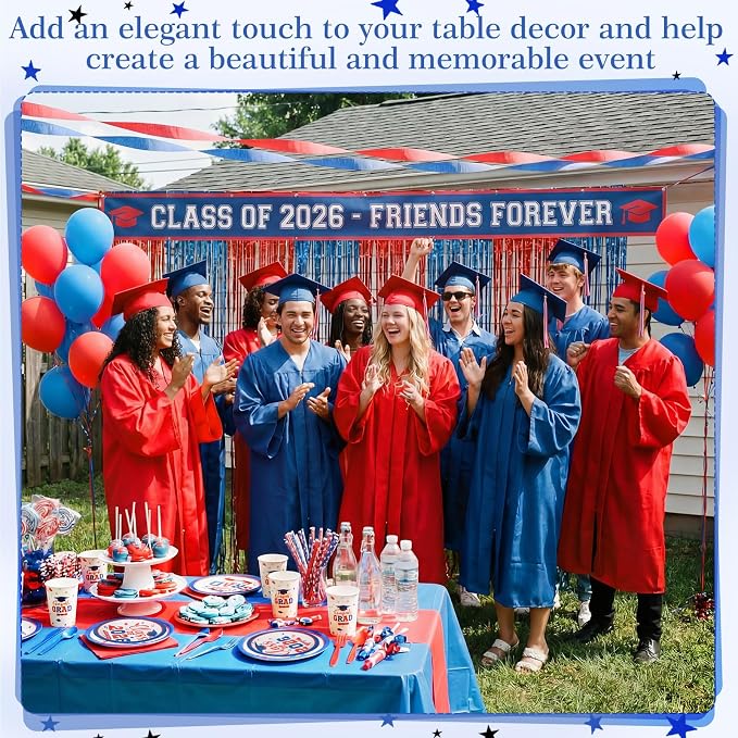 Funnymoom 400 Pcs Graduation Party Supplies Class of 2026 Graduation Paper Plate Napkin Cup Cutlery Congrats Grad Disposable Tableware Set for Grad Party Decorations, Serve 50 (Blue, Red)