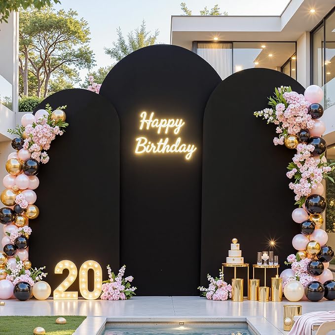 Wedding Arch Backdrop Cover Set of 3, Red and Black Double Color Arch Stand Covers, 6FT, 5FT, 4FT Spandex Fitted Arch Covers for Graduation Birthday Party Banquet Photography Background Decoration