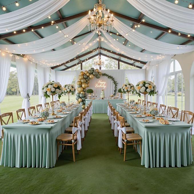 2 Pack Sage Green Spandex Table Clothes for 6 Foot Rectangle Tables, Wrinkle Free Fitted Table Cover 6ft Stretch Tablecloths Desk Skirt for Parties Weddings Birthday Banquet Baby Shower