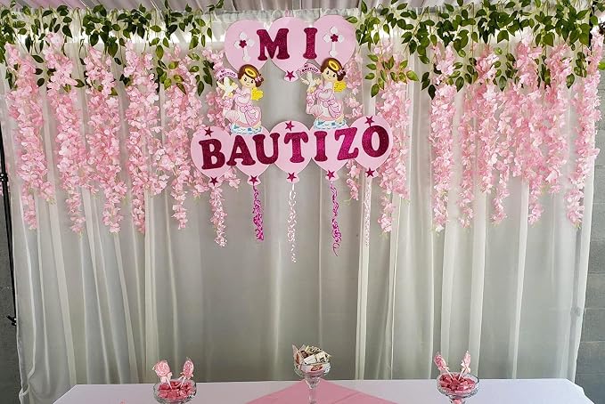 Artificial Wisteria Hanging Flowers Fake Wisteria Flower Garland Silk Vines Rattan Decor for Home Wedding Arch Wall Garden Greenery Bedroom Outdoor Office Party Decoration (12, Light Pink)