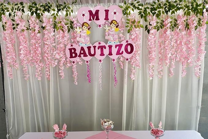 Artificial Wisteria Hanging Flowers Fake Wisteria Flower Garland Silk Vines Rattan Decor for Home Wedding Arch Wall Garden Greenery Bedroom Outdoor Office Party Decoration (12, Light Pink)