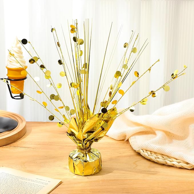 Crowye 6 Pcs Gold Metallic Foil Spray Centerpiece Table Decoration Gold Round Spray Centerpiece for Party Table Decor for Holiday Birthday Party