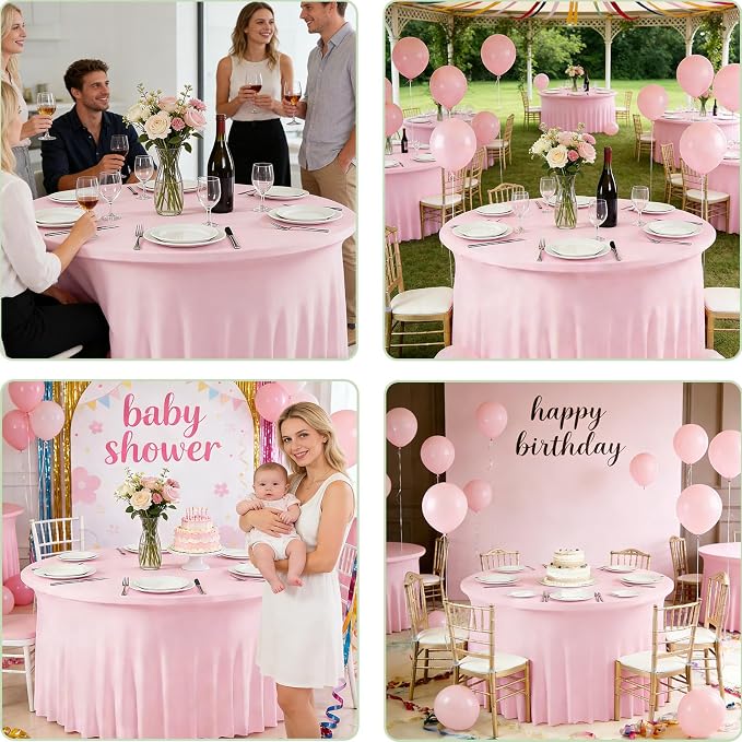 10 Pack Pink Round Spandex Tablecloths for 60 inch Tables, 120 Inch Stretchy Fitted 5FT Tablecloths, Wrinkle Free Table Covers Washable Polyester Table Cloths for Wedding Party Birthday Banquet