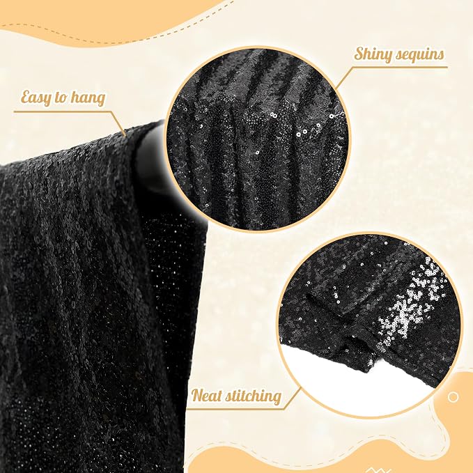 PartyDelight Black Sequin Backdrop 6x6ft 4 Inch Rod Pocket | Dense 3mm sequins on mesh backing with 4 inch rod pocket for full body photos ceremony arches party walls and stage displays