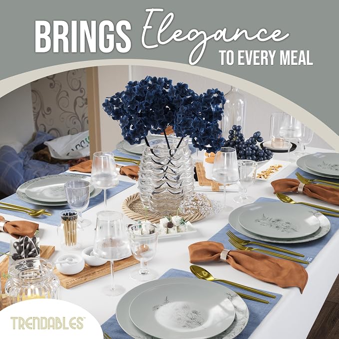 Trendables Disposable Dinnerware Decorative Plates Plastic Disposable Plates Set For 20 Guests 20 x 8 Inch Dessert Plate & 20 x 10 Inch Wedding Party Plate Set Dandelion Bloom