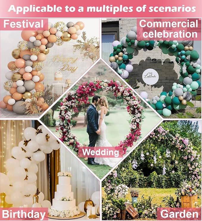 Queension Large Wedding Arch for Ceremony 7 Ft, Metal Balloon Arches Backdrop Stand with Metal Base for Party Supplies, Outdoor Garden Trellis with Water Bag for Climbing Plant, Round Frame, Black