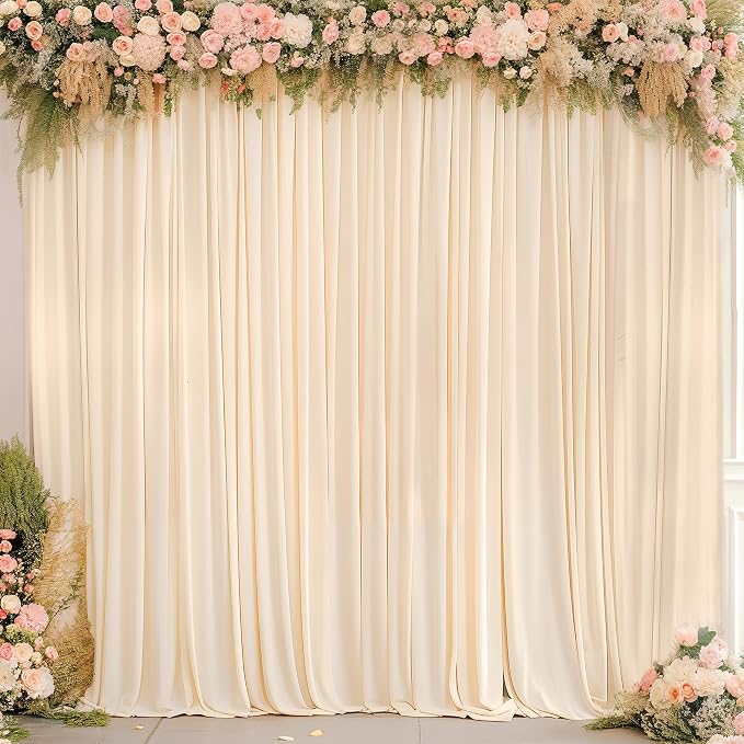 Champagne Backdrop Curtains 8 Panels - Wrinkle-Free Polyester Photography Drapes for Baby Shower & Birthday Party - 32 X 10FT