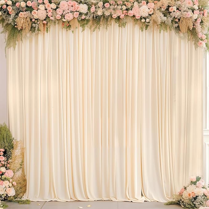 Champagne Backdrop Curtain 6 Panels - Wrinkle-Free Polyester Photography Drapes for Baby Shower Birthday Party Photo Background Stand - 24 X 10FT
